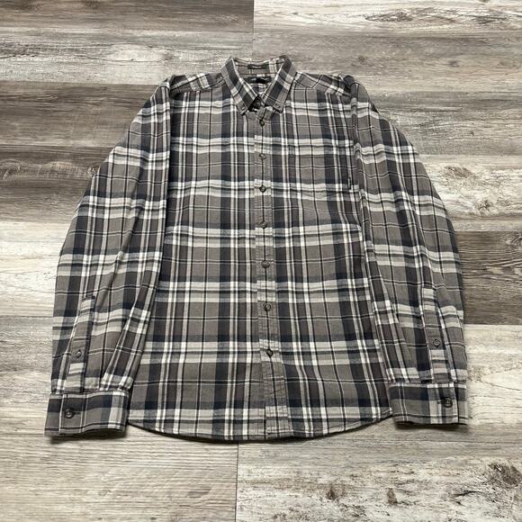 Eddie Bauer Grey Tartan Plaid Mens L Tall Classic Fit Button Down Flannel Shirt - Picture 2 of 8